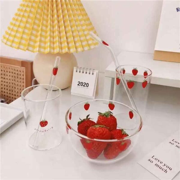 Aesthetic Strawberry Glass Cup
